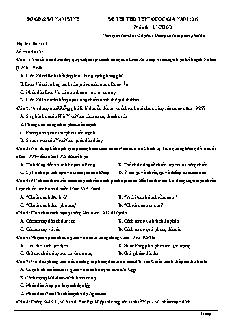 Đề thi thử THPT Quốc gia năm 2019 môn Lịch sử 12 - Sở GD-ĐT Nam Định (Có lời giải)