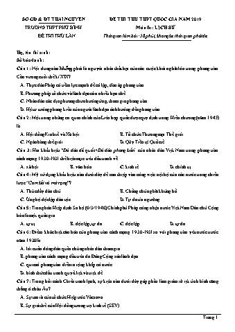 Đề thi thử THPT Quốc gia năm 2019 môn Lịch sử 12 - Trường THPT Phú Bình (Có lời giải)