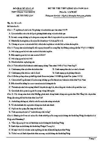 Đề thi thử THPT Quốc gia năm 2019 môn Lịch sử 12 - Trường THPT Phạm Văn Đồng (Có lời giải)