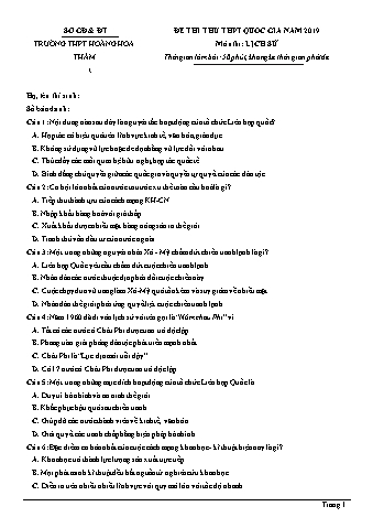 Đề thi thử THPT Quốc gia năm 2019 môn Lịch sử 12 - Trường THPT Hoàng Hoa Thám (Có lời giải)