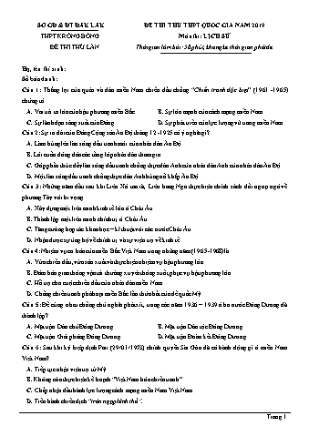 Đề thi thử THPT Quốc gia năm 2019 môn Lịch sử 12 - Trường THPT Krông Bông (Có lời giải)