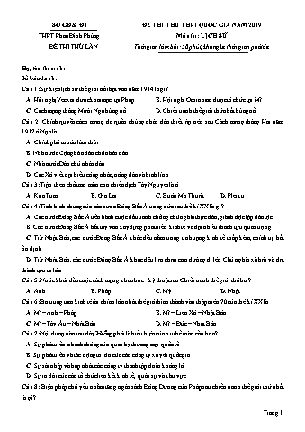 Đề thi thử THPT Quốc gia năm 2019 môn Lịch sử 12 - Trường THPT Phan Đình Phùng (Có lời giải)