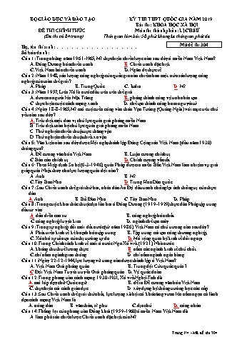 Đề thi thử THPT Quốc gia năm 2019 môn Lịch sử - Mã đề thi 304 (Có đáp án)