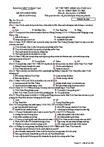 Đề thi thử THPT Quốc gia năm 2019 môn Lịch sử - Mã đề thi 306 (Có đáp án)