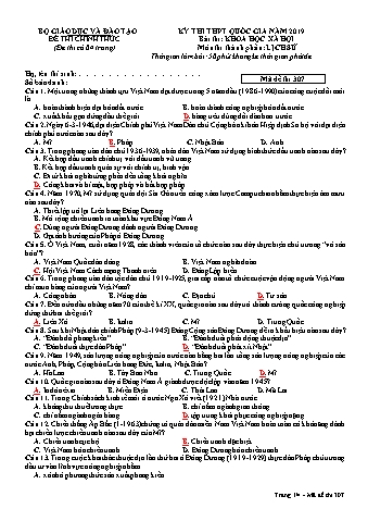 Đề thi thử THPT Quốc gia năm 2019 môn Lịch sử - Mã đề thi 307 (Có đáp án)