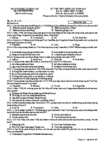 Đề thi thử THPT Quốc gia năm 2019 môn Lịch sử - Mã đề thi 309 (Có đáp án)