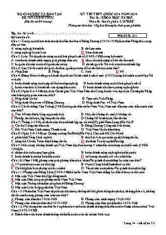 Đề thi thử THPT Quốc gia năm 2019 môn Lịch sử - Mã đề thi 311 (Có đáp án)