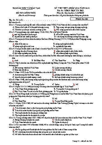 Đề thi thử THPT Quốc gia năm 2019 môn Lịch sử - Mã đề thi 320 (Có đáp án)