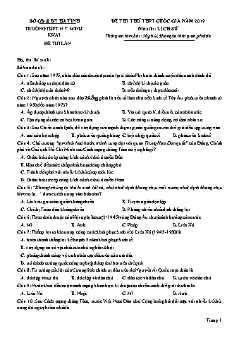 Đề thi thử THPT Quốc gia năm 2019 môn Lịch sử - Sở GD-ĐT Hà Tĩnh (Có lời giải)