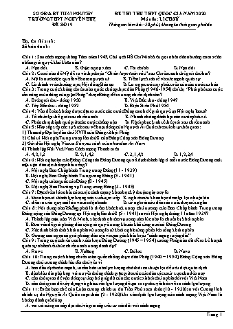 Đề thi thử THPT Quốc gia năm 2020 môn Lịch sử 12 - Trường THPT Nguyễn Huệ - Đề số 19 (Có lời giải)