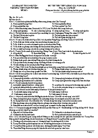Đề thi thử THPT Quốc gia năm 2020 môn Lịch sử 12 - Trường THPT Nguyễn Huệ - Đề số 1 (Có lời giải)