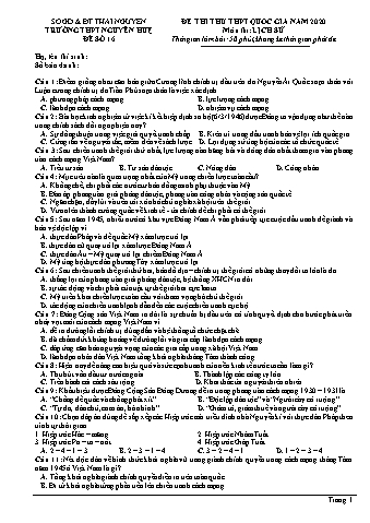 Đề thi thử THPT Quốc gia năm 2020 môn Lịch sử 12 - Trường THPT Nguyễn Huệ - Đề số 16 (Có lời giải)