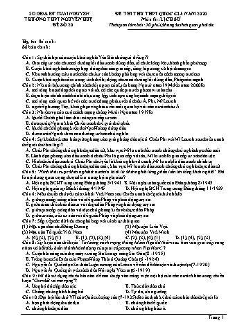 Đề thi thử THPT Quốc gia năm 2020 môn Lịch sử 12 - Trường THPT Nguyễn Huệ - Đề số 20 (Có lời giải)