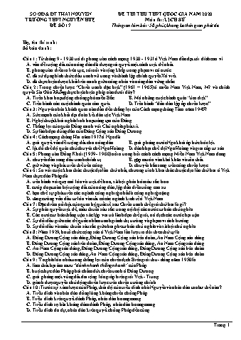 Đề thi thử THPT Quốc gia năm 2020 môn Lịch sử 12 - Trường THPT Nguyễn Huệ - Đề số 17 (Có lời giải)