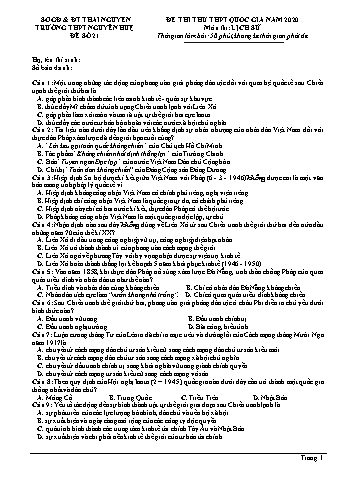 Đề thi thử THPT Quốc gia năm 2020 môn Lịch sử 12 - Trường THPT Nguyễn Huệ - Đề số 21 (Có lời giải)