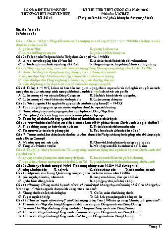 Đề thi thử THPT Quốc gia năm 2020 môn Lịch sử 12 - Trường THPT Nguyễn Huệ - Đề số 14 (Có lời giải)