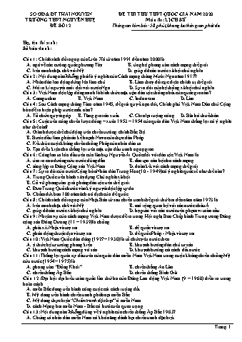 Đề thi thử THPT Quốc gia năm 2020 môn Lịch sử 12 - Trường THPT Nguyễn Huệ - Đề số 12 (Có lời giải)
