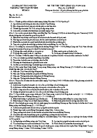 Đề thi thử THPT Quốc gia năm 2020 môn Lịch sử 12 - Trường THPT Nguyễn Huệ - Đề số 5 (Có lời giải)