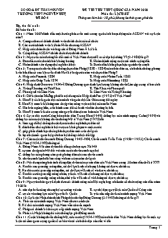 Đề thi thử THPT Quốc gia năm 2020 môn Lịch sử 12 - Trường THPT Nguyễn Huệ - Đề số 4 (Có lời giải)