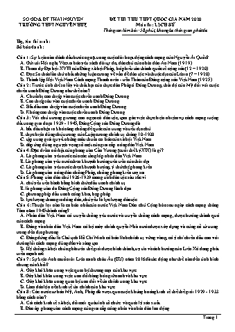 Đề thi thử THPT Quốc gia năm 2020 môn Lịch sử Lớp 12 - Trường THPT Nguyễn Huệ (Có lời giải)