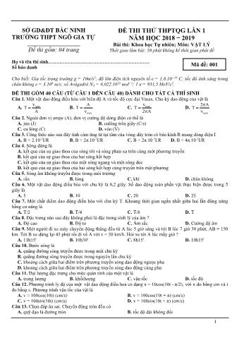 Đề thi thử THPTQG lần 1 môn Vật lý - Năm học 2018-2019 - Trường THPT Ngô Gia Tự (Có lời giải)