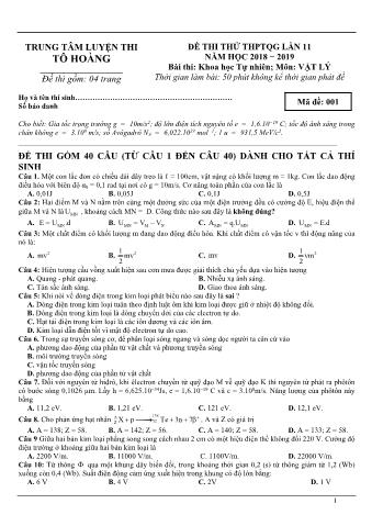 Đề thi thử THPTQG lần 11 môn Vật lý - Năm học 2018-2019 (Có lời giải)