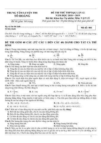 Đề thi thử THPTQG lần 12 môn Vật lý - Năm học 2018-2019 (Có lời giải)