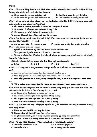 Đề thi thử THPTQG năm 2019 lần 1 môn Lịch sử - Trường THPT Lý Thái Tổ (Có lời giải)