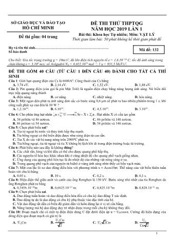 Đề thi thử THPTQG năm 2019 lần 1 môn Vật lý - Sở GD-ĐT TP HCM (Có lời giải)