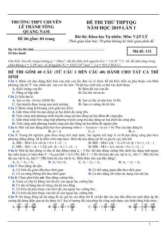 Đề thi thử THPTQG năm 2019 lần 1 môn Vật lý - Trường THPT Chuyên Lê Thánh Tông (Có lời giải)