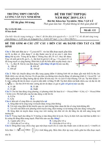 Đề thi thử THPTQG năm 2019 lần 1 môn Vật lý - Trường THPT Chuyên Lương Văn Tụy (Có lời giải)