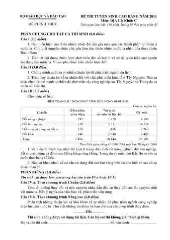 Đề thi tuyển sinh Cao đẳng môn Địa lí - Khối C - Năm học 2011 (Có đáp án)