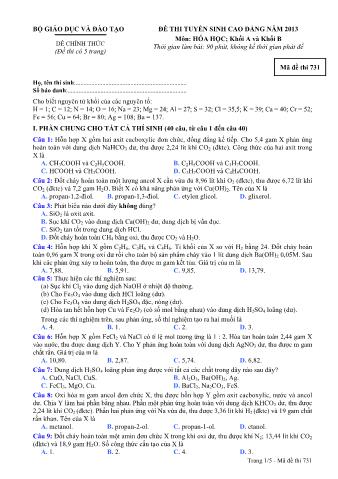 Đề thi tuyển sinh Cao đẳng môn Hóa học - Khối A, B - Mã đề: 731 - Năm học 2013 (Có đáp án)