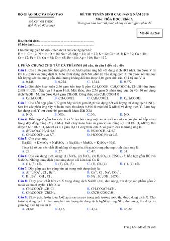 Đề thi tuyển sinh Cao đẳng môn Hóa học - Khối A - Mã đề: 268 - Năm học 2010 (Có đáp án)