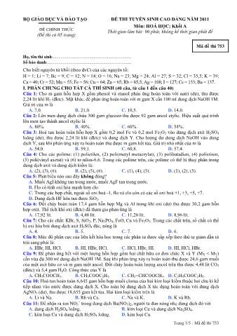 Đề thi tuyển sinh Cao đẳng môn Hóa học - Khối A - Mã đề: 753 - Năm học 2011 (Có đáp án)