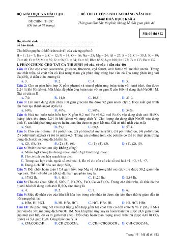Đề thi tuyển sinh Cao đẳng môn Hóa học - Khối A - Mã đề: 812 - Năm học 2011 (Có đáp án)