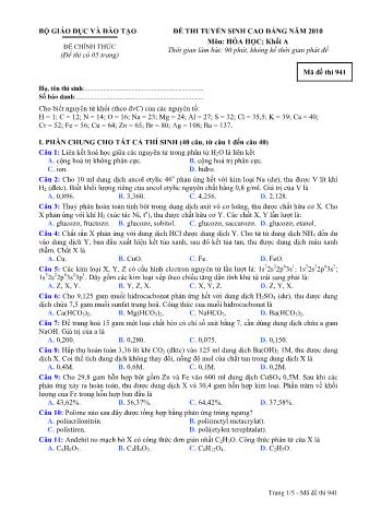 Đề thi tuyển sinh Cao đẳng môn Hóa học - Khối A - Mã đề: 941 - Năm học 2010 (Có đáp án)