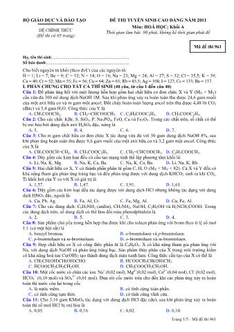 Đề thi tuyển sinh Cao đẳng môn Hóa học - Khối A - Mã đề: 961 - Năm học 2011 (Có đáp án)