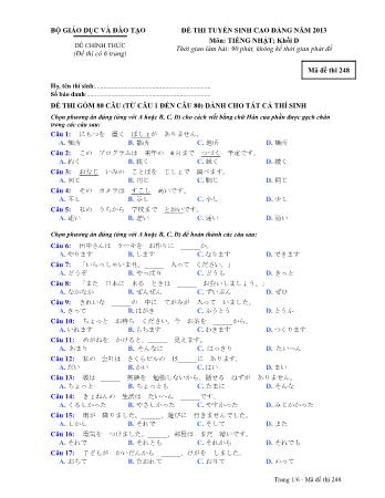 Đề thi tuyển sinh Cao đẳng môn Tiếng Nhật - Khối D - Mã đề: 248 - Năm học 2013 (Có đáp án)