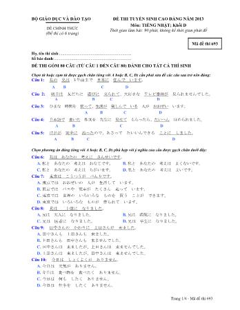 Đề thi tuyển sinh Cao đẳng môn Tiếng Nhật - Khối D - Mã đề: 693 - Năm học 2013 (Có đáp án)