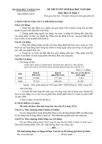 Đề thi tuyển sinh Đại học, Cao đẳng môn Địa lí - Khối C - Năm học 2009 (Có hướng dẫn chấm)