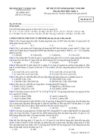 Đề thi tuyển sinh Đại học, Cao đẳng môn Hóa học - Khối A - Mã đề: 327 - Năm học 2009 (Có đáp án)