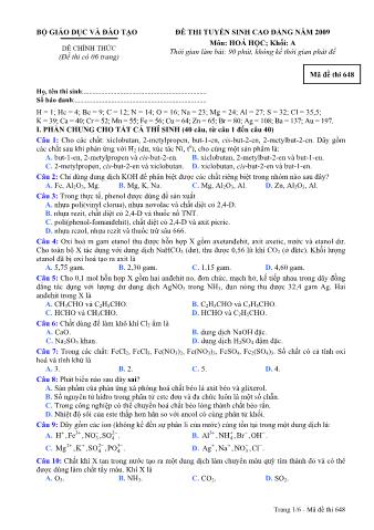 Đề thi tuyển sinh Đại học, Cao đẳng môn Hóa học - Khối A - Mã đề: 648 - Năm học 2009 (Có đáp án)
