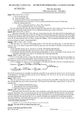 Đề thi tuyển sinh Đại học, Cao đẳng môn Hóa học - Khối A - Năm học 2002 (Có đáp án)