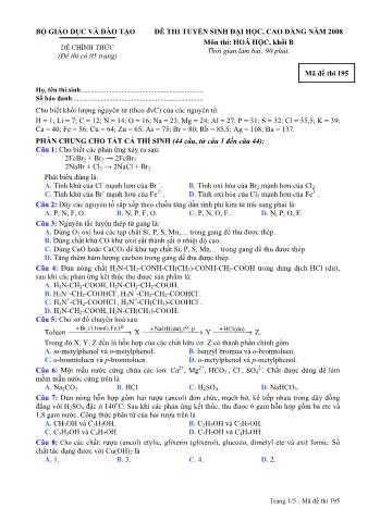 Đề thi tuyển sinh Đại học, Cao đẳng môn Hóa học - Khối B - Mã đề: 195 - Năm học 2008 (Có đáp án)