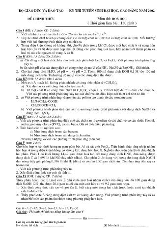 Đề thi tuyển sinh Đại học, Cao đẳng môn Hóa học - Khối B - Năm học 2002 (Có đáp án)
