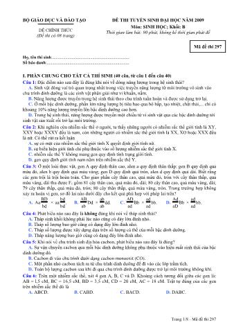 Đề thi tuyển sinh Đại học, Cao đẳng môn Sinh học - Khối B - Mã đề: 297 - Năm học 2009 (Có đáp án)