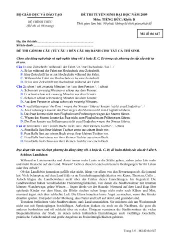 Đề thi tuyển sinh Đại học, Cao đẳng môn Tiếng Đức - Khối D - Mã đề: 647 - Năm học 2009 (Có đáp án)