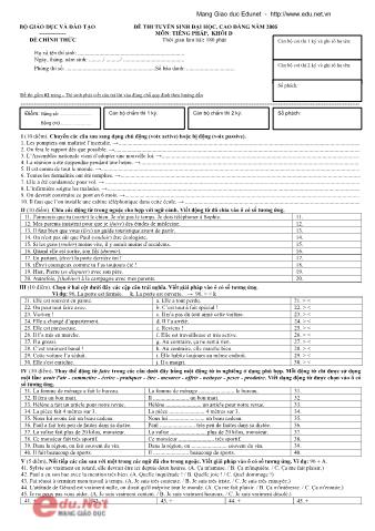 Đề thi tuyển sinh Đại học, Cao đẳng môn Tiếng Pháp - Khối D - Năm học 2005 (Có đáp án)