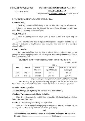 Đề thi tuyển sinh Đại học môn Địa lí - Khối C - Năm học 2013 (Có đáp án)